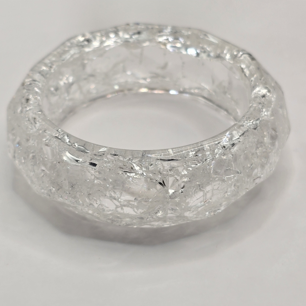 Vintage Clear Crackle Lucite Chunky Bangle Bracelet